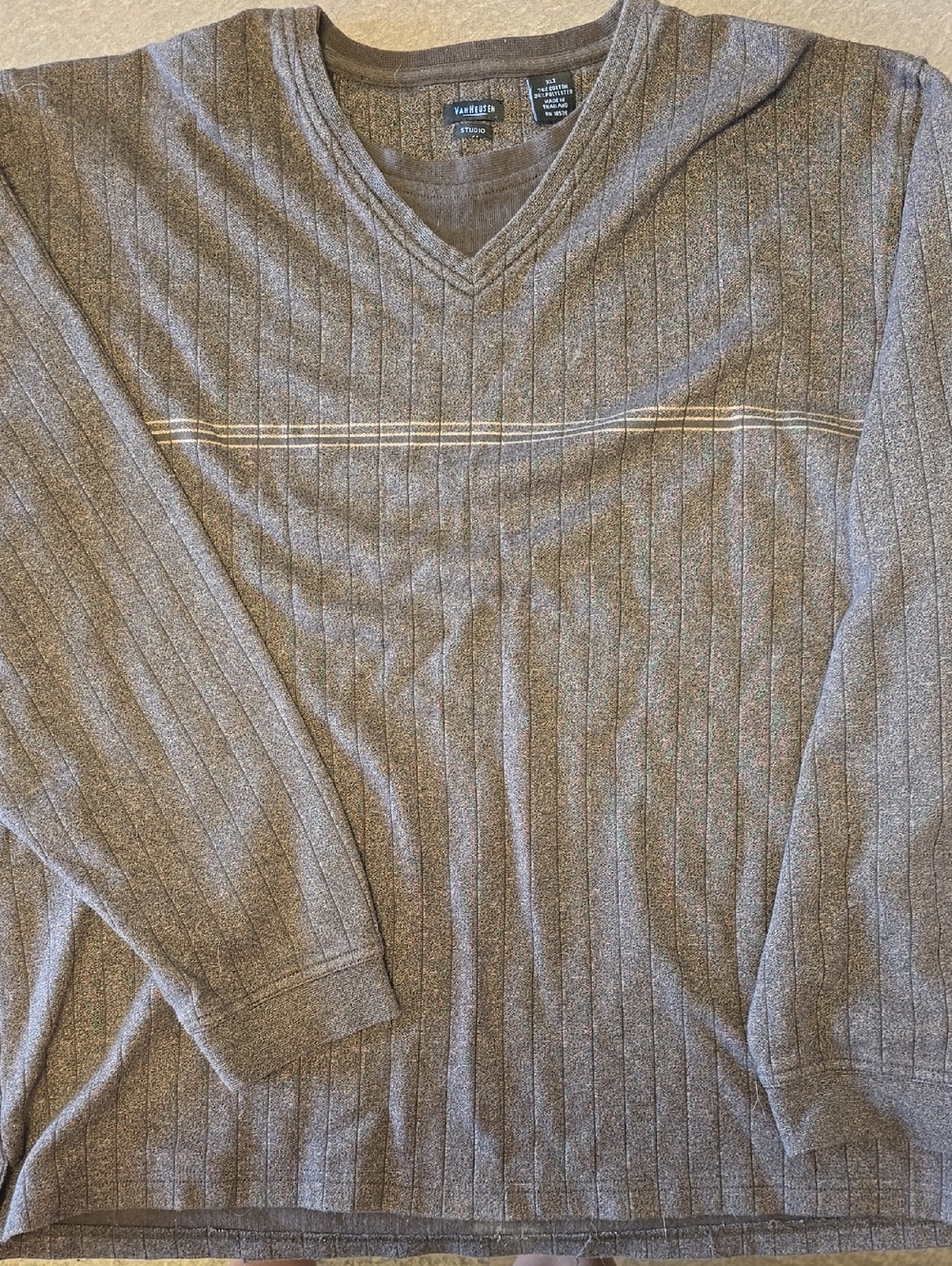 Van Heusen Men's V-Neck Ribbed Sweater in Brown